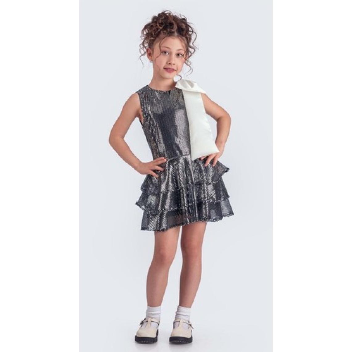 Mnk Baby & Kids Yaka Fiyonk Pul Payet Kumaşlı Kız Çocuk Abiye Elbise M00702