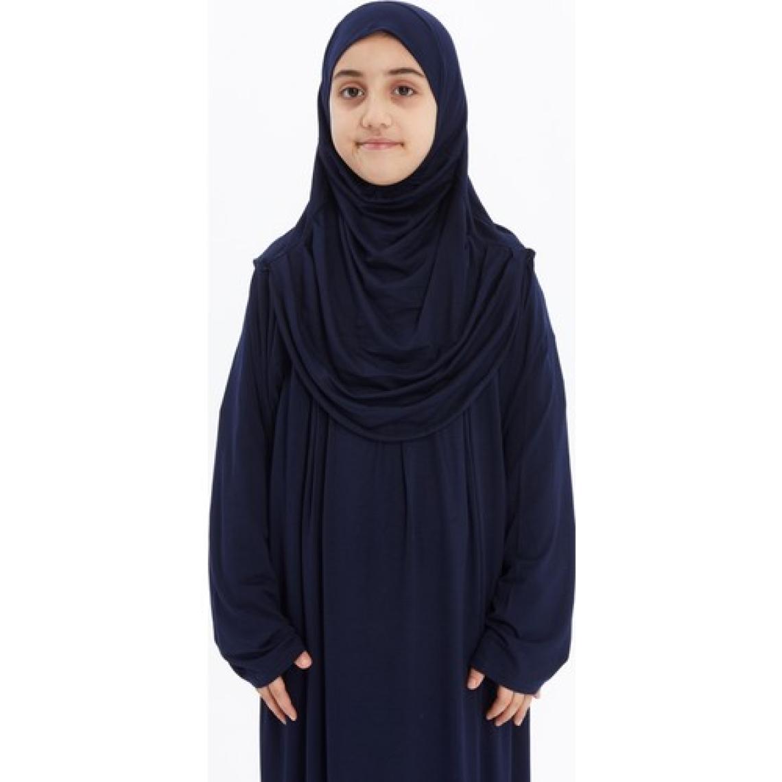 Pratik Tek Parça Organik Kız Çocuk Namaz Elbisesi - Lacivert - 5-7 Yaş