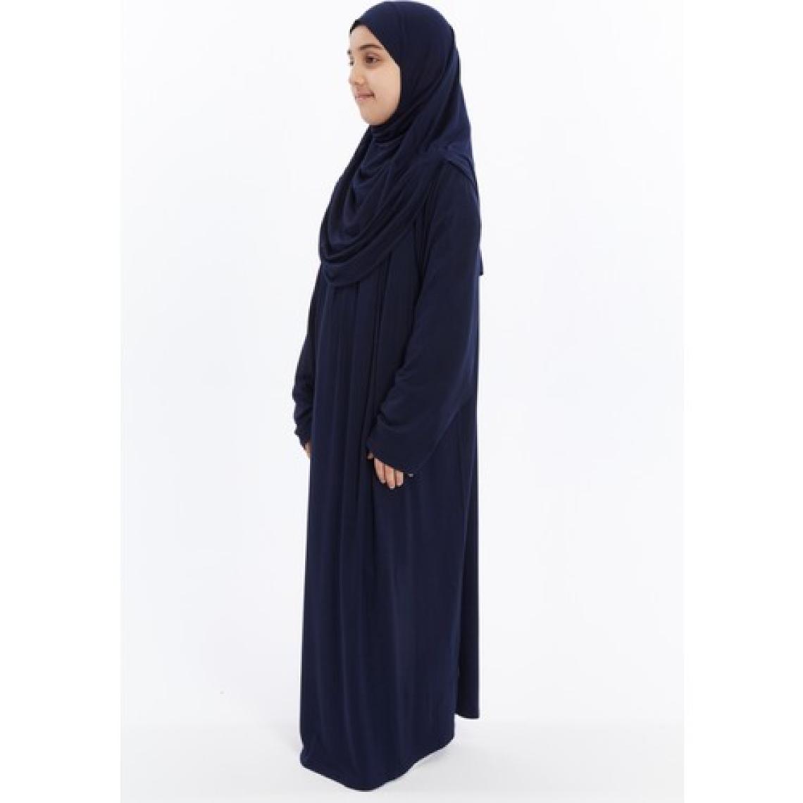 Pratik Tek Parça Organik Kız Çocuk Namaz Elbisesi - Lacivert - 5-7 Yaş