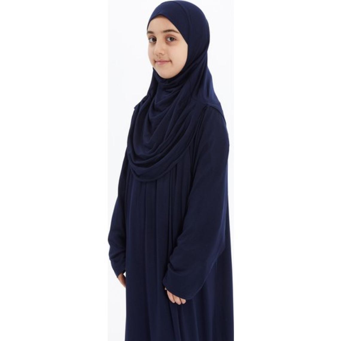 Pratik Tek Parça Organik Kız Çocuk Namaz Elbisesi - Lacivert - 5-7 Yaş