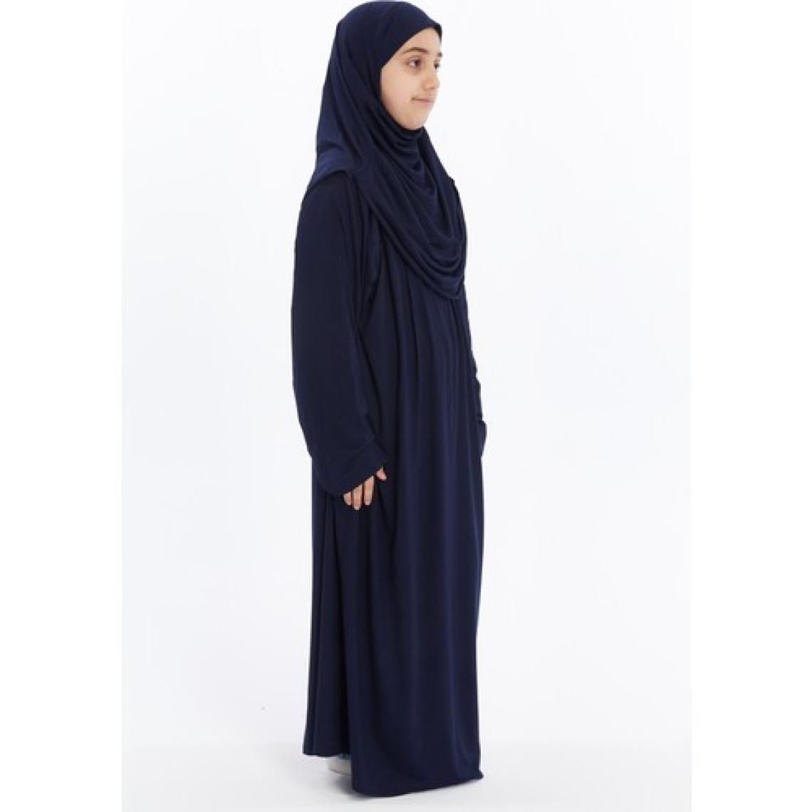 Pratik Tek Parça Organik Kız Çocuk Namaz Elbisesi - Lacivert - 5-7 Yaş