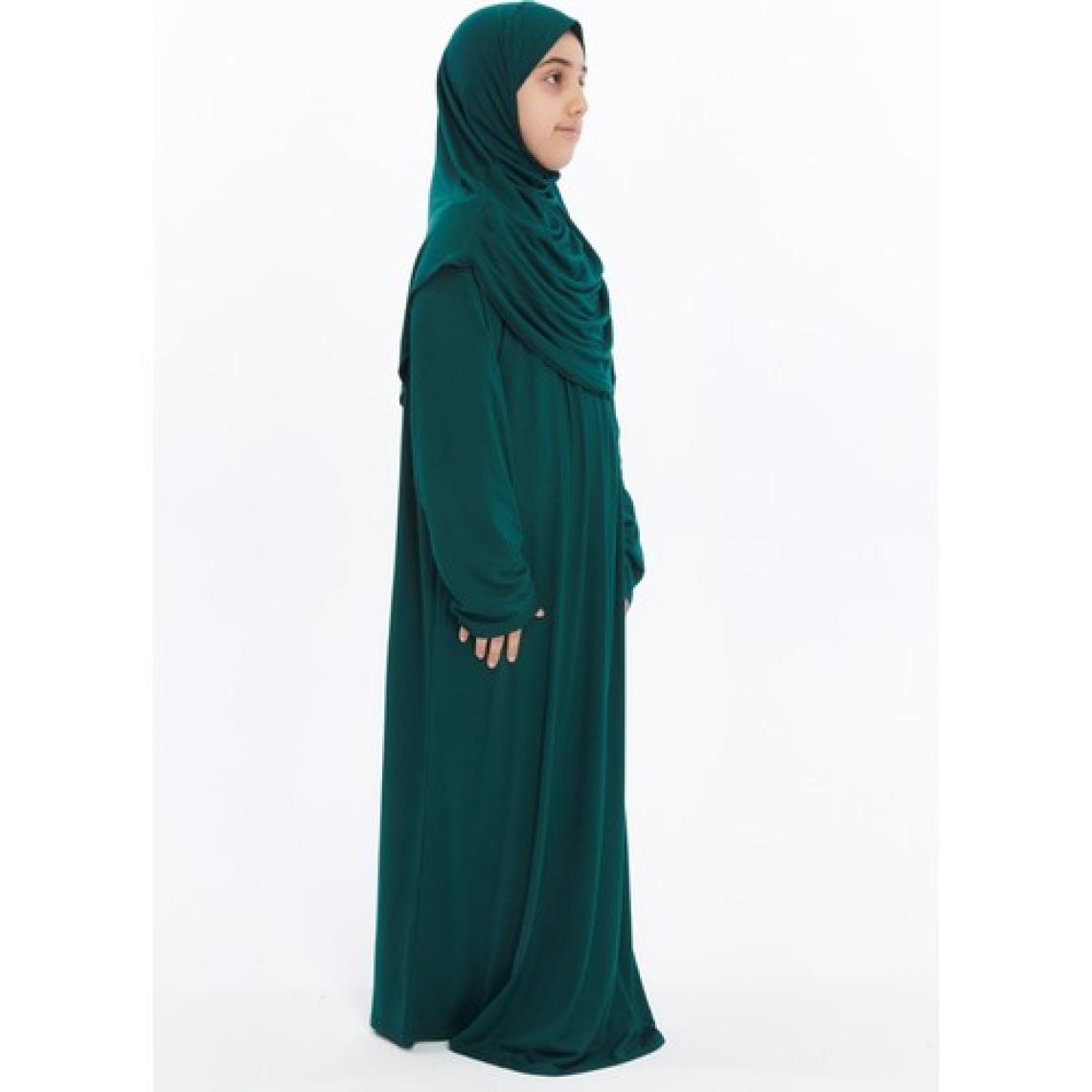 Pratik Tek Parça Organik Kız Çocuk Namaz Elbisesi - Yeşil - 8-10 Yaş