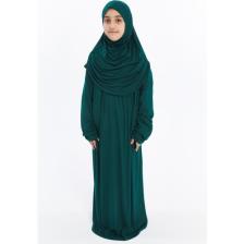 Pratik Tek Parça Organik Kız Çocuk Namaz Elbisesi - Yeşil - 8-10 Yaş