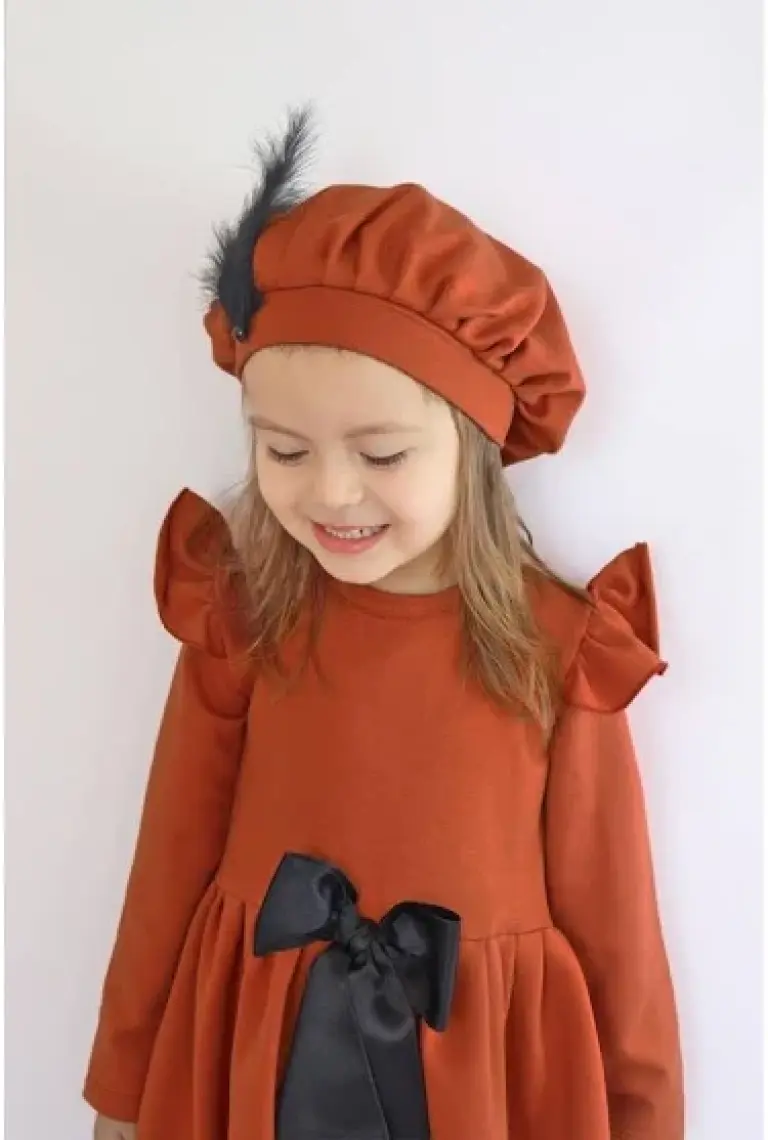 Parla Kids Kız Çocuk Tarçın Sofia Pamuklu Fiyonk Detaylı Elbise Kep Abiye Takım