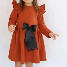 Parla Kids Kız Çocuk Tarçın Sofia Pamuklu Fiyonk Detaylı Elbise Kep Abiye Takım