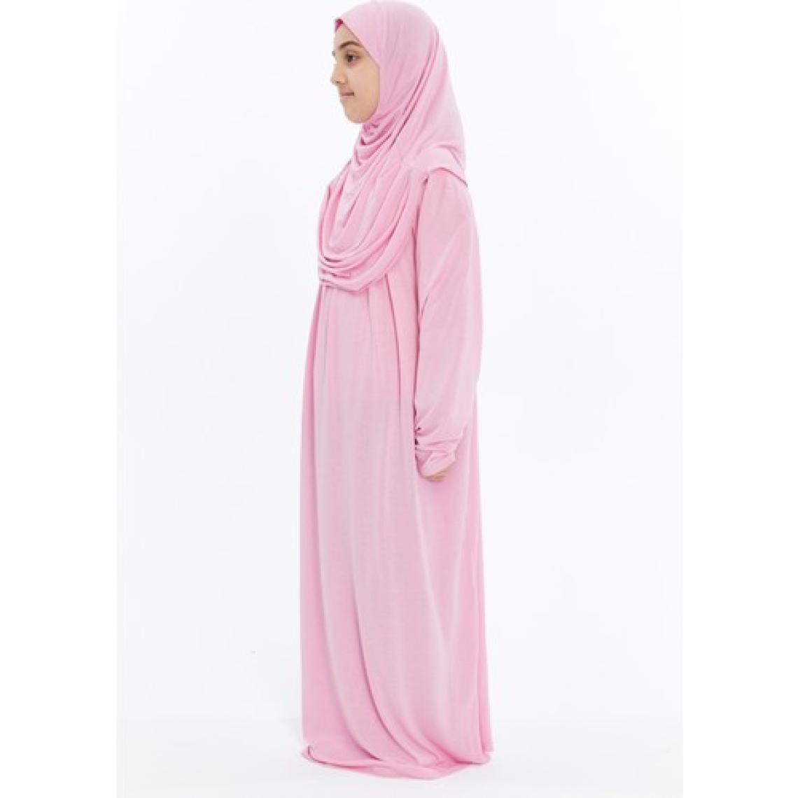 Pratik Tek Parça Organik Kız Çocuk Namaz Elbisesi - Pembe - 11-13 Yaş