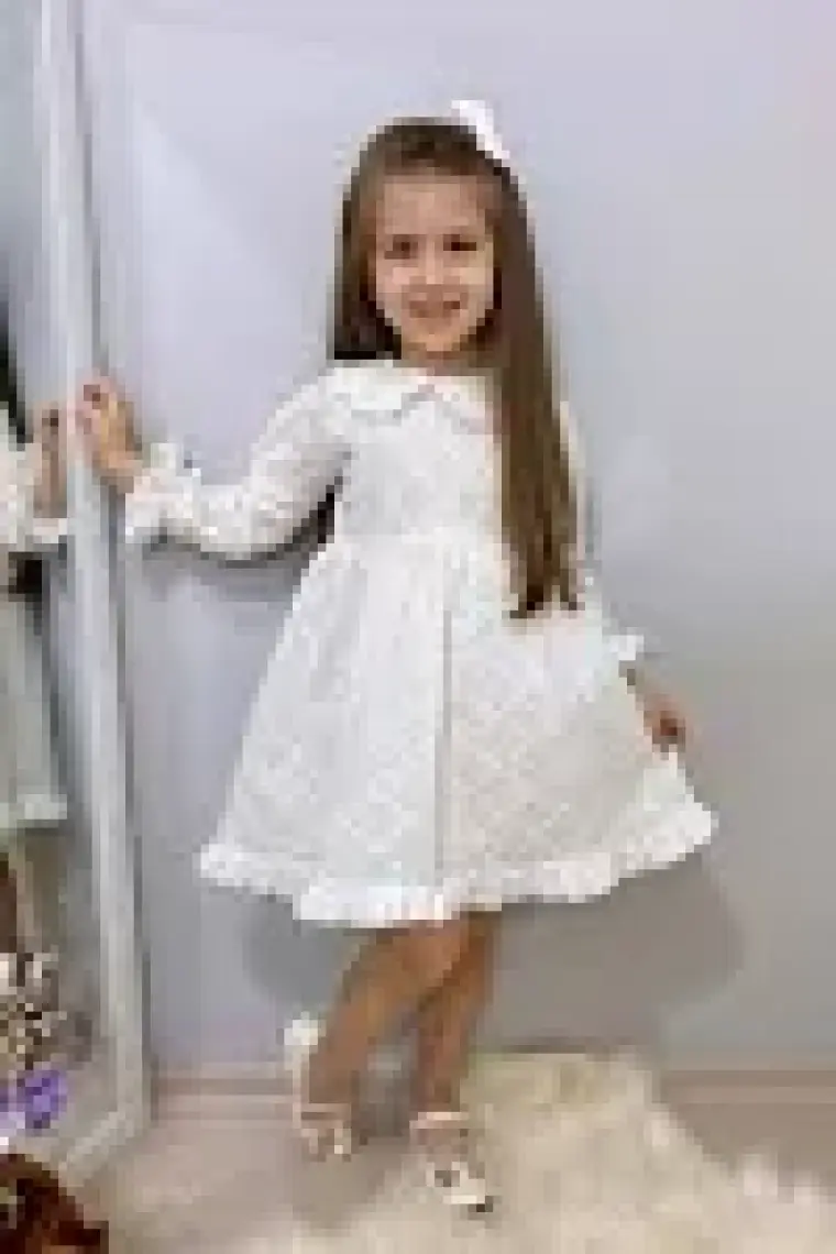Le Mabelle Beyaz Uzun Kollu Fisto Yaka Detaylı Kız Çocuk Elbise - Jesicca