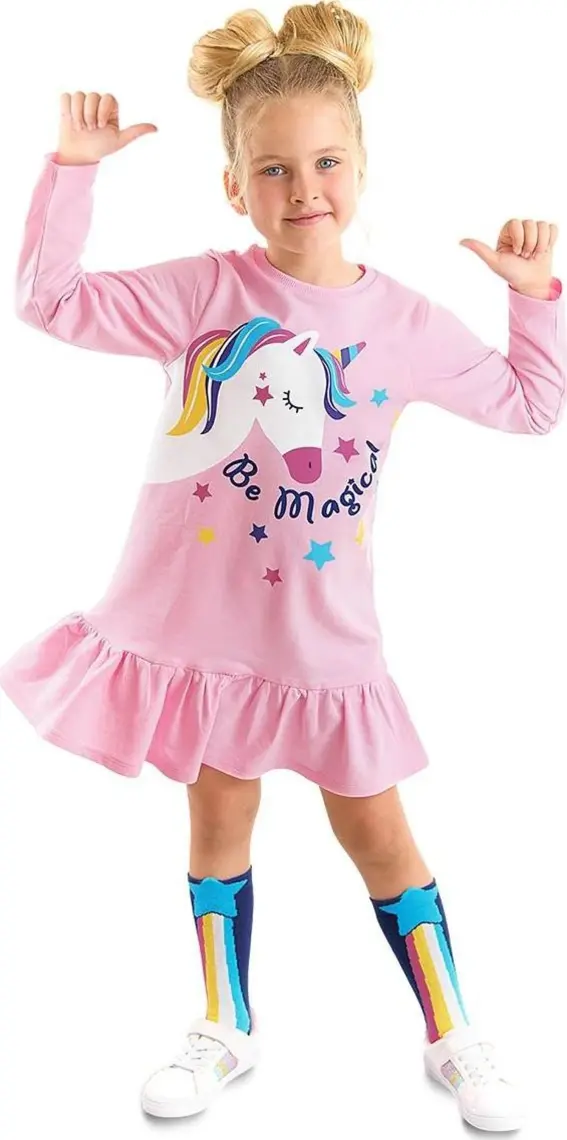 Denokids Unicorn Magic Kız Çocuk Pembe Elbise