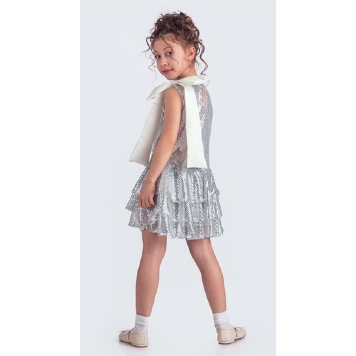 Mnk Baby & Kids Yaka Fiyonk Pul Payet Kumaşlı Kız Çocuk Abiye Elbise M00702