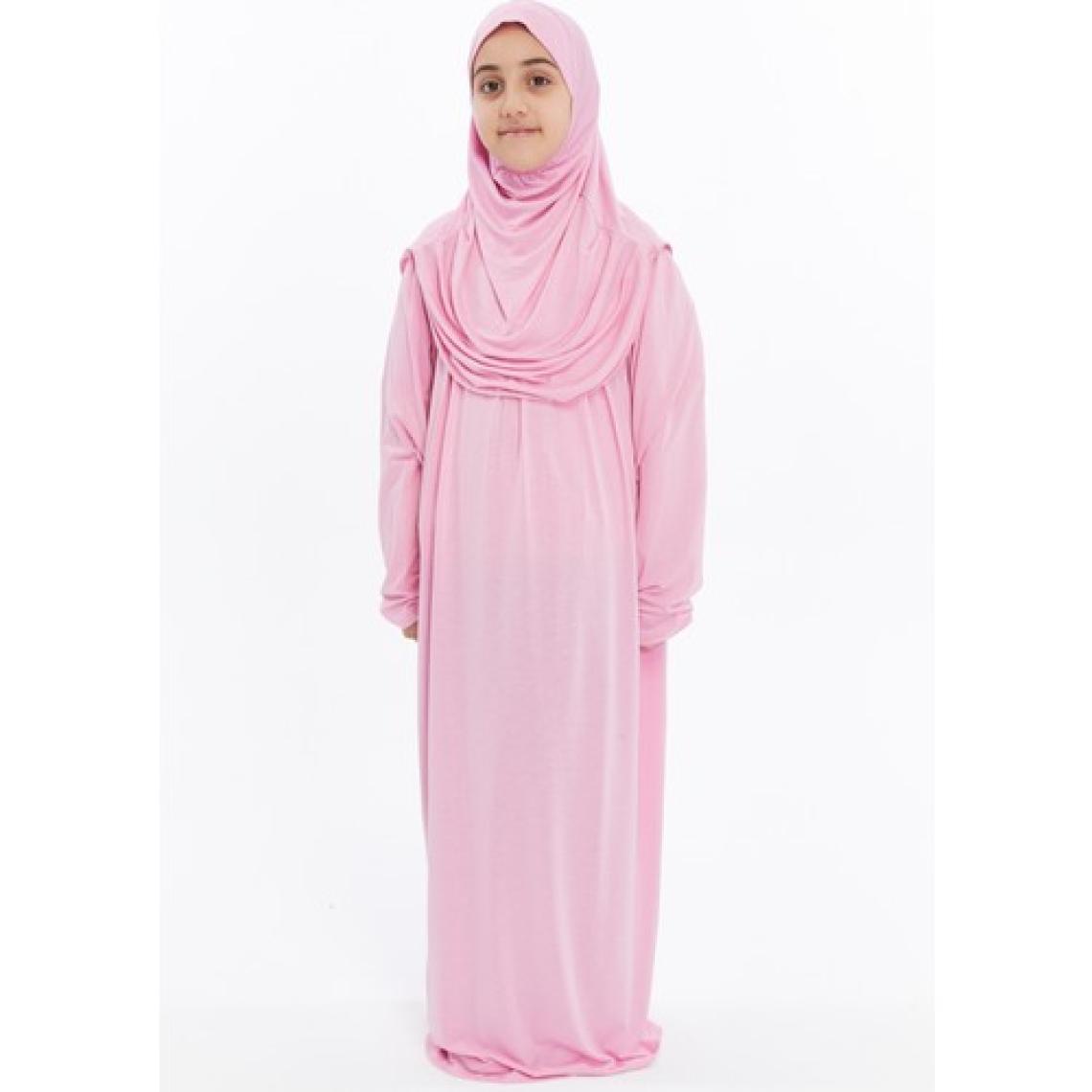 Pratik Tek Parça Organik Kız Çocuk Namaz Elbisesi - Pembe - 5-7 Yaş
