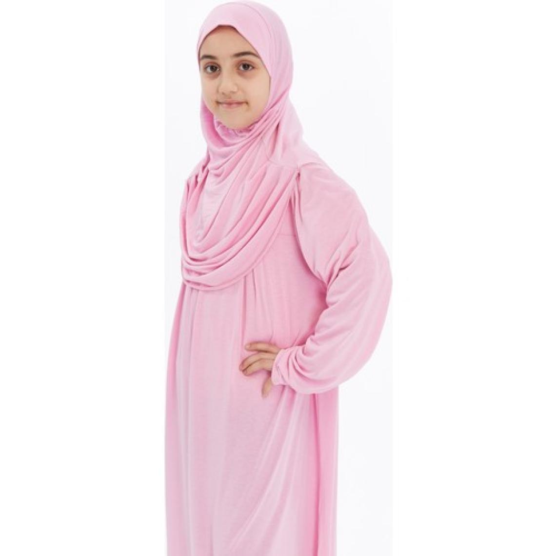 Pratik Tek Parça Organik Kız Çocuk Namaz Elbisesi - Pembe - 5-7 Yaş