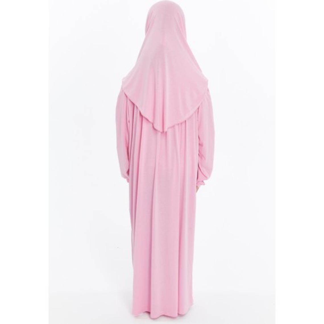Pratik Tek Parça Organik Kız Çocuk Namaz Elbisesi - Pembe - 5-7 Yaş