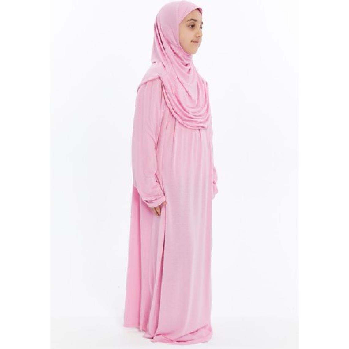 Pratik Tek Parça Organik Kız Çocuk Namaz Elbisesi - Pembe - 5-7 Yaş