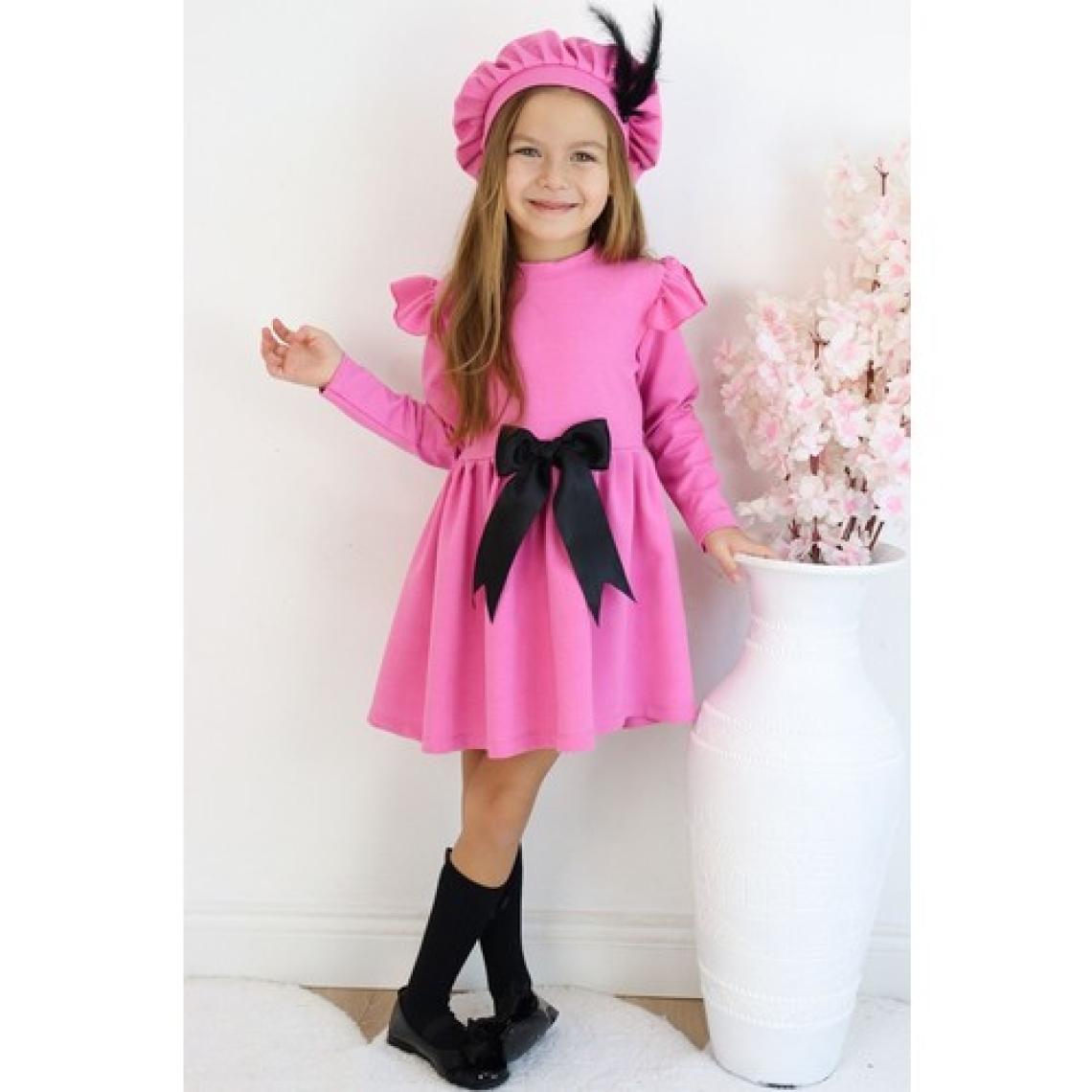 Parla Kids Kız Çocuk Pembe Sofia Pamuklu Fiyonk Detaylı Elbise Kep Abiye Takım