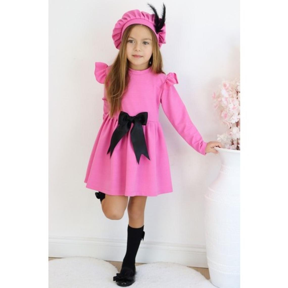 Parla Kids Kız Çocuk Pembe Sofia Pamuklu Fiyonk Detaylı Elbise Kep Abiye Takım