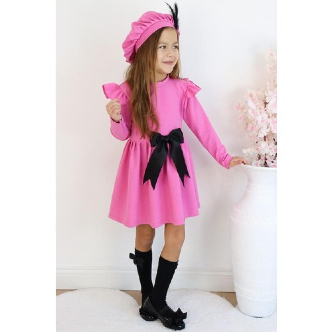 Parla Kids Kız Çocuk Pembe Sofia Pamuklu Fiyonk Detaylı Elbise Kep Abiye Takım