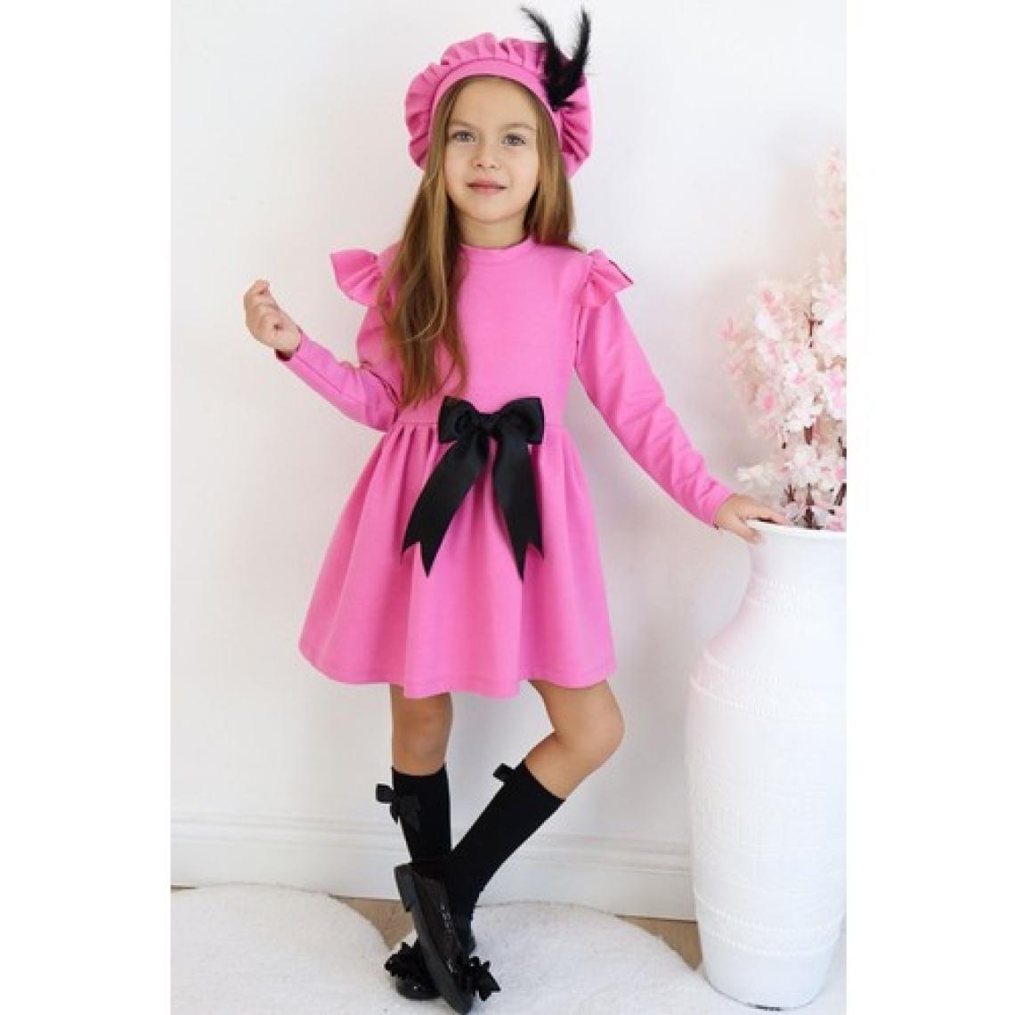 Parla Kids Kız Çocuk Pembe Sofia Pamuklu Fiyonk Detaylı Elbise Kep Abiye Takım