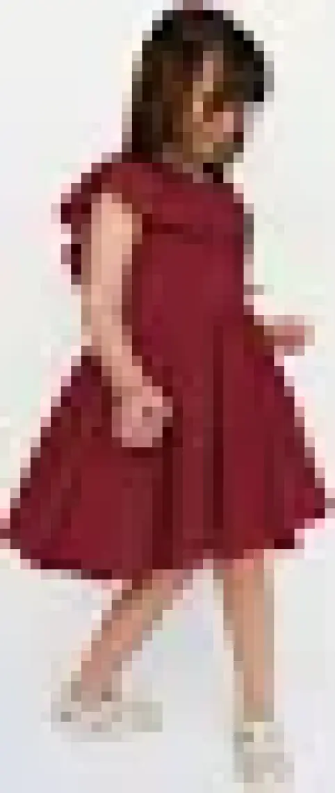 Parla Kids Kız Çocuk Bordo Cherry Fiyonklu Fırfırlı Keten Elbise Toka Takım