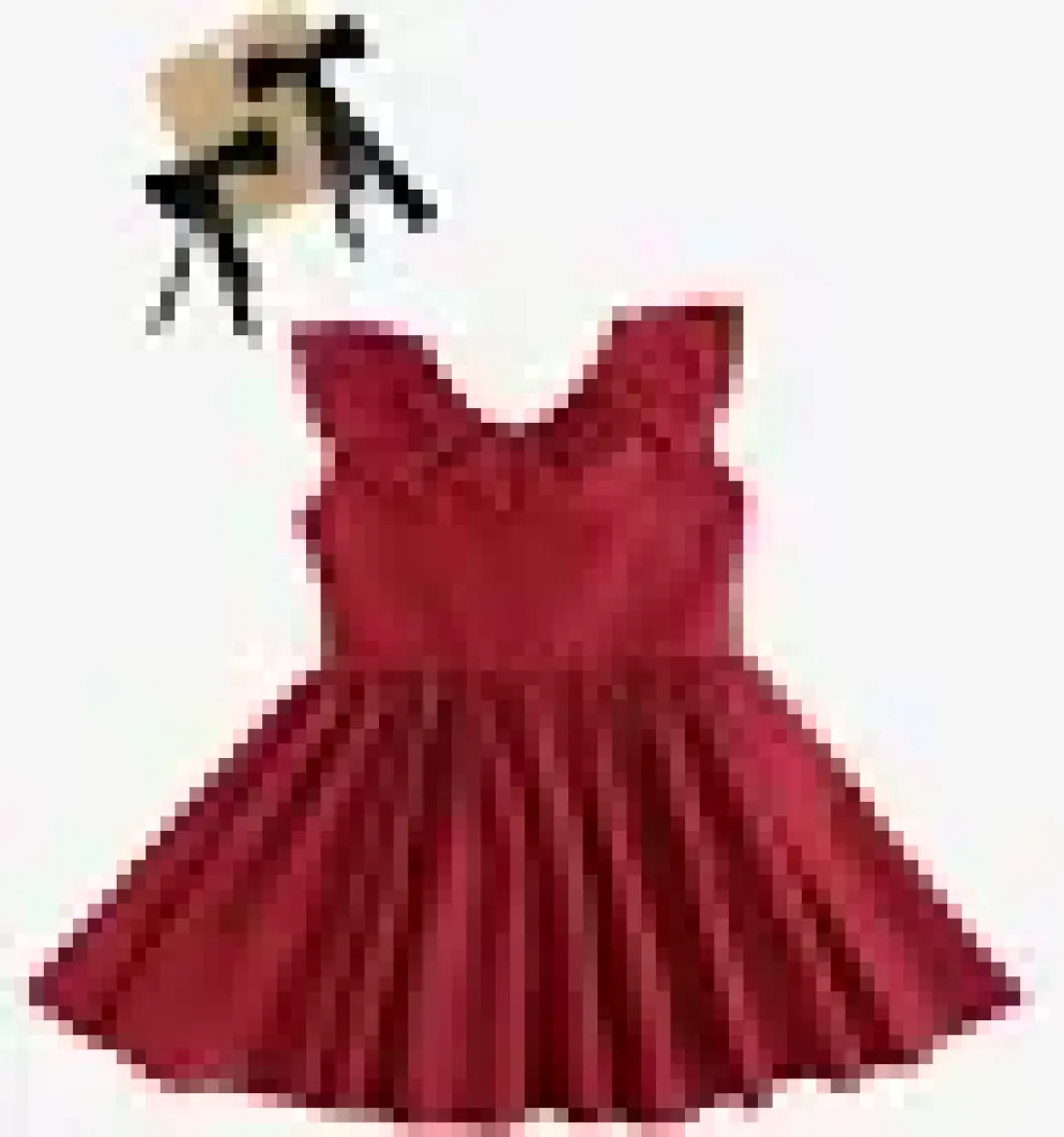Parla Kids Kız Çocuk Bordo Cherry Fiyonklu Fırfırlı Keten Elbise Toka Takım