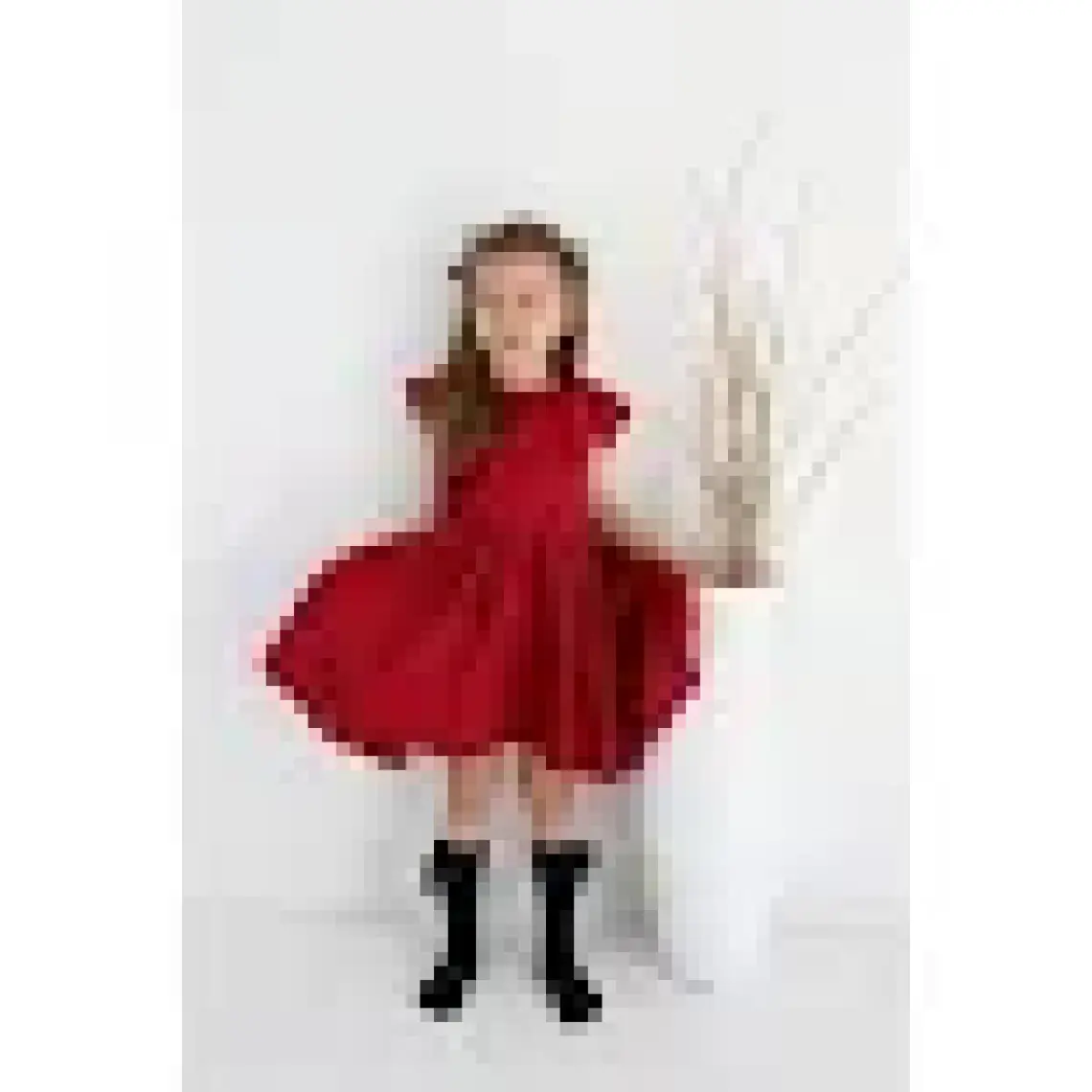 Parla Kids Kız Çocuk Bordo Cherry Fiyonklu Fırfırlı Keten Elbise Toka Takım