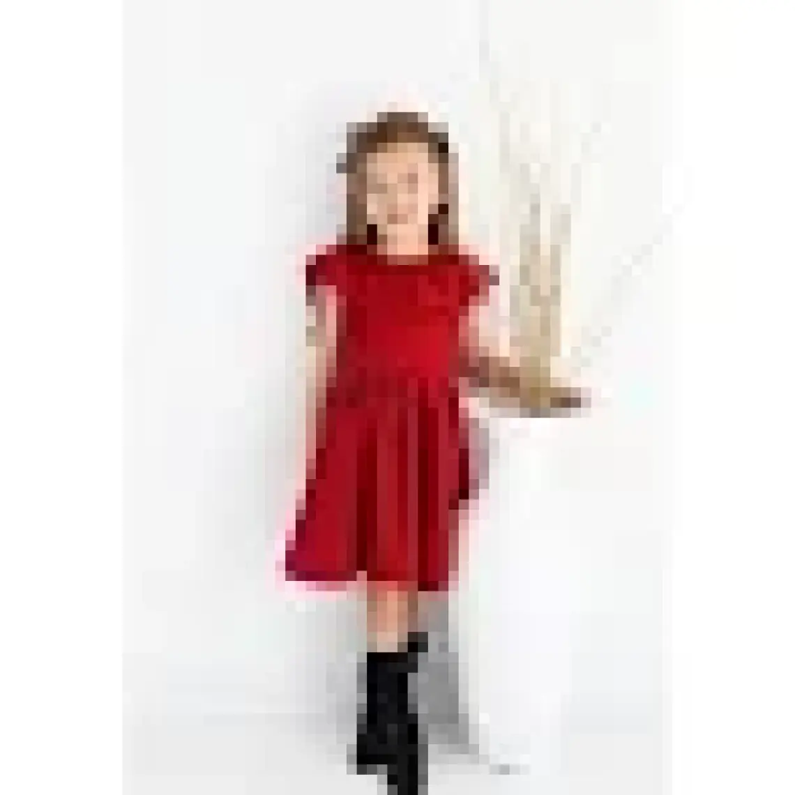 Parla Kids Kız Çocuk Bordo Cherry Fiyonklu Fırfırlı Keten Elbise Toka Takım