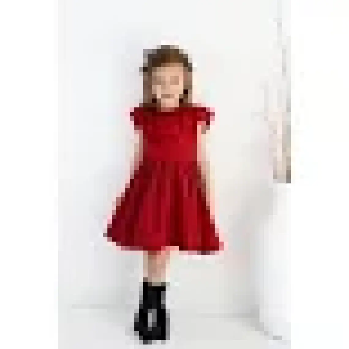 Parla Kids Kız Çocuk Bordo Cherry Fiyonklu Fırfırlı Keten Elbise Toka Takım