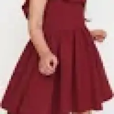 Parla Kids Kız Çocuk Bordo Cherry Fiyonklu Fırfırlı Keten Elbise Toka Takım