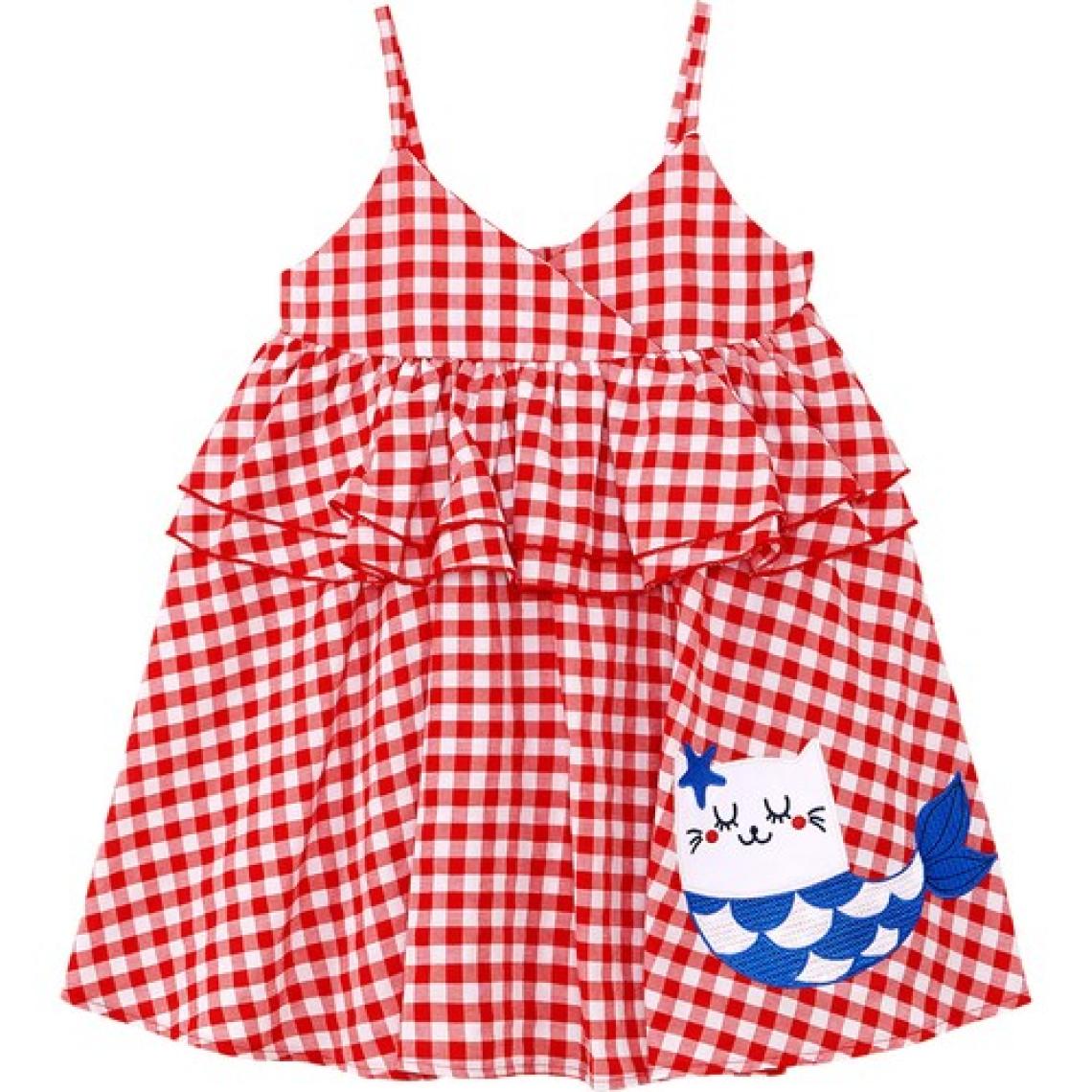 Denokids Deniz Kedisi Kız Çocuk Kırmızı Ekose Elbise