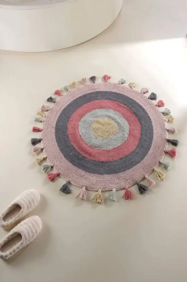 Laura Yuvarlak Banyo Paspası %100 Pamuk 100x100 Pembe