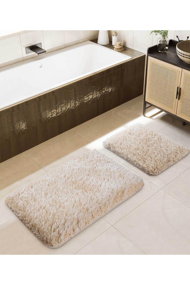 Douro Shaggy 2li Banyo Paspası Bej Kaydırmaz Taban 60 X 100 - 50 X 60