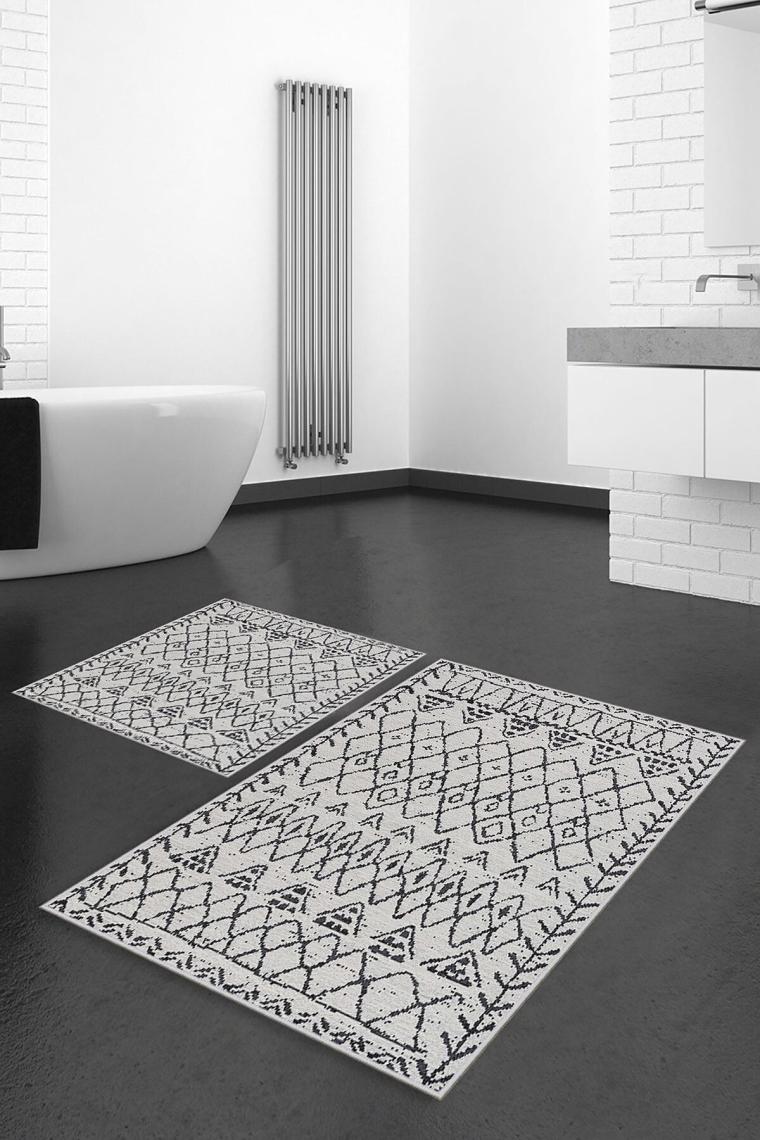 Dekoratif Kaymaz Tabanlı Ince Modern Yıkanabilir 2 Li Banyo Paspas Takımı / 40x60 Cm & 50x80 Cm