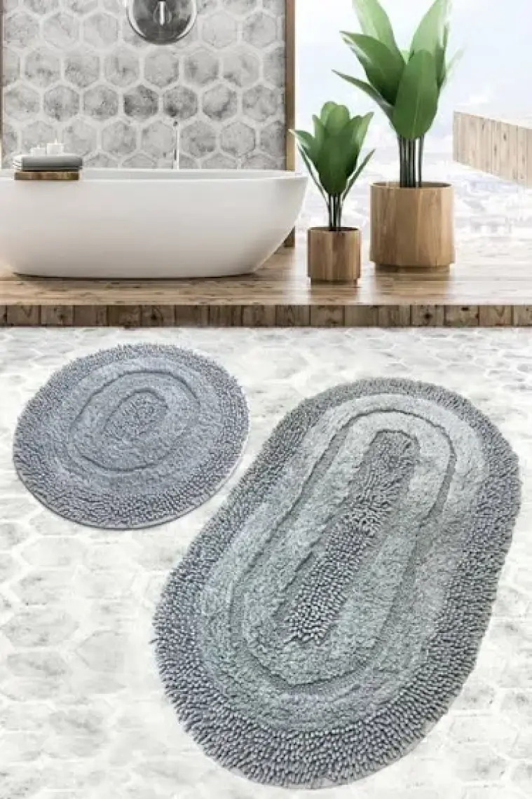 Chilai Home Macoroni Gri 2 Li Set Cotton Banyo Halısı