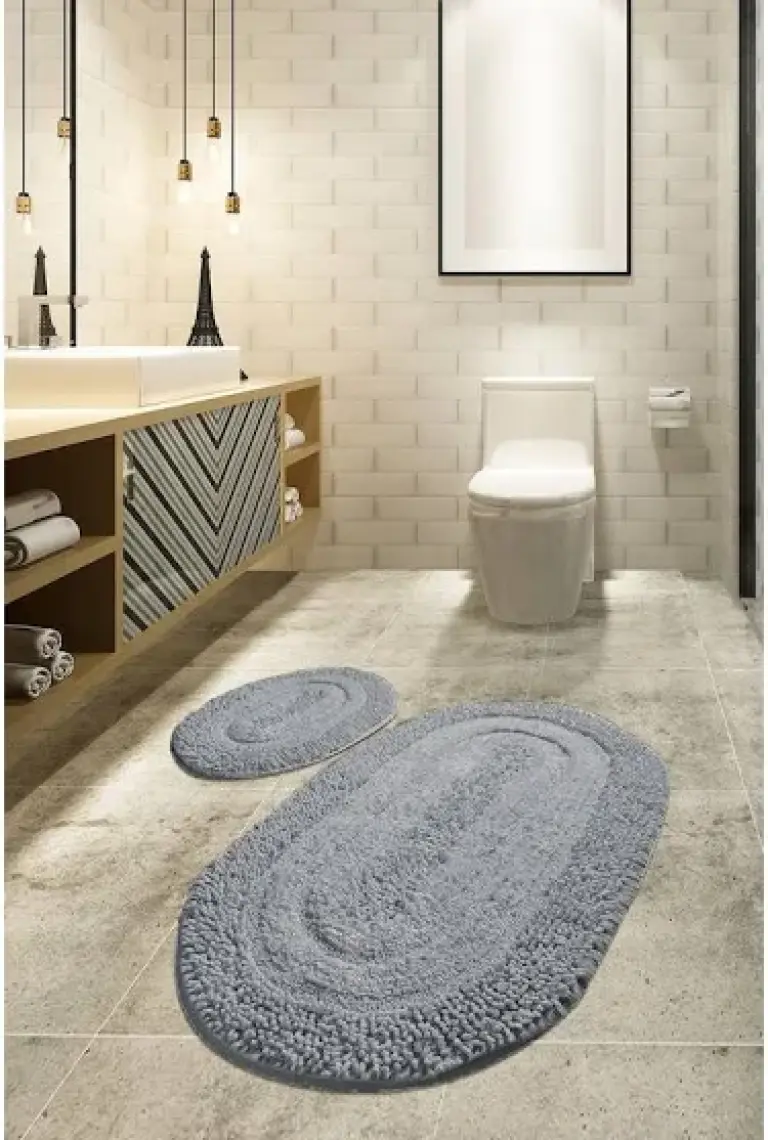 Chilai Home Macoroni Gri 2 Li Set Cotton Banyo Halısı