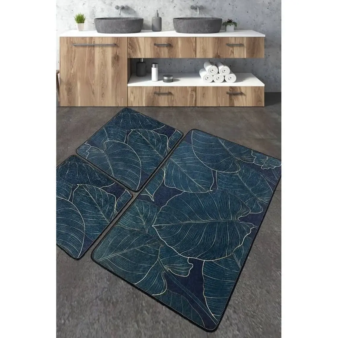 Chilai Home Zeleno Banyo Halısı Djt 3 Lü Set Banyo Halısı Paspas Yıkanabilir Kaymaz