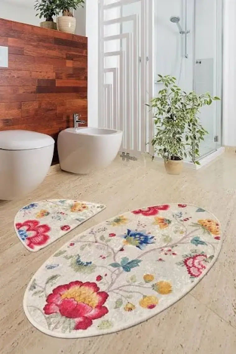 Arya 2'li Set Banyo Halısı Yıkanabilir, Kaymaz Taban Djtbanyo