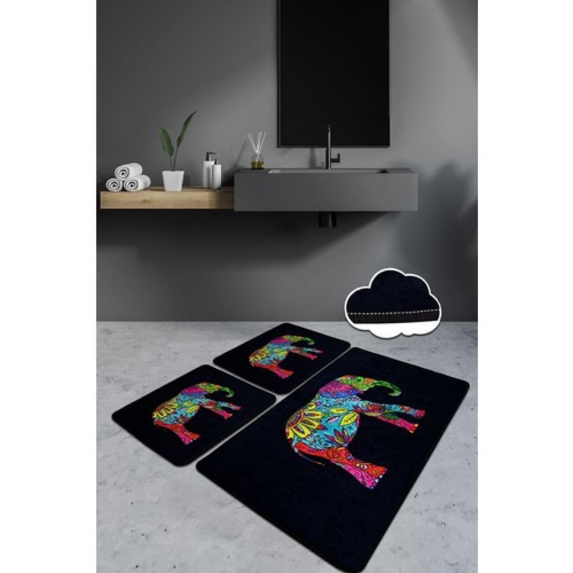 Chilai Home Olıfant Sıyah 3 Lü Set Banyo Halısı Paspas Yıkanabilir Kaymaz Taban Klozet Takımı