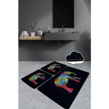 Chilai Home Olıfant Sıyah 3 Lü Set Banyo Halısı Paspas Yıkanabilir Kaymaz Taban Klozet Takımı