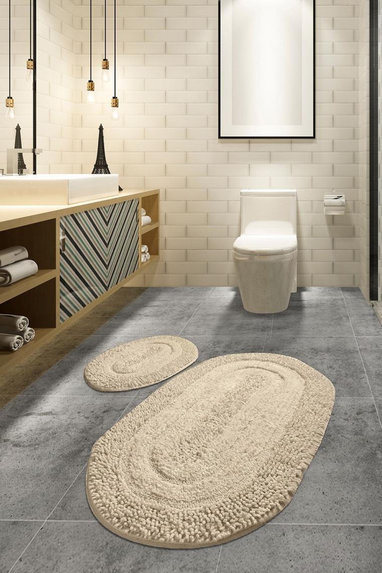 Mg Store Bej 2li Set Klozet Takımı Banyo Paspas Seti Halısı Cotton