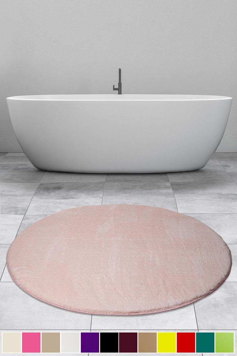 Elite Pudra 100x100 Cm Yuvarlak Peluş Banyo Paspası Kaymaz Taban Pufidik Banyo Halısı