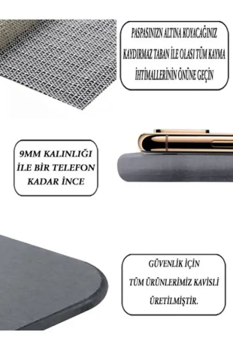 Diatom Banyo Paspası Su Emici Paspas Kaymaz Tabanlı Paspas Abdest Paspası - Açık Gri