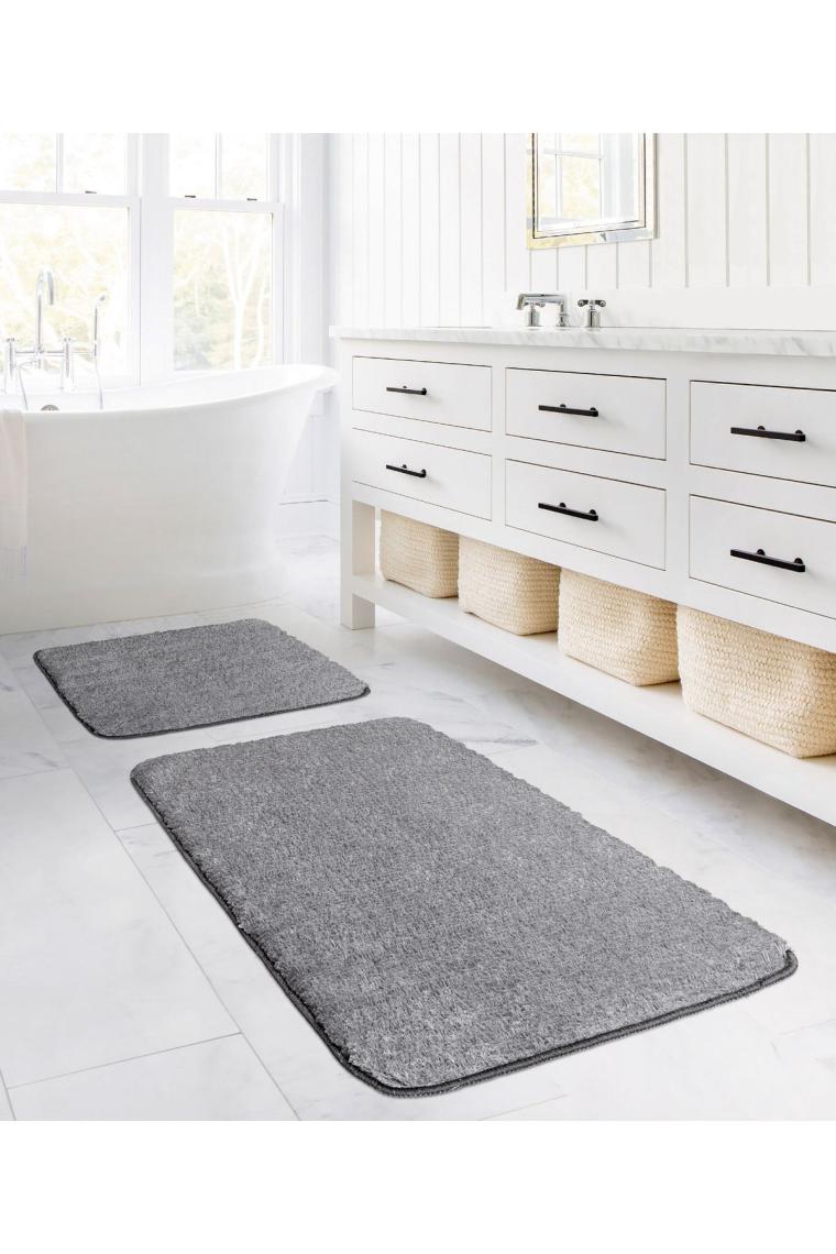 Segura Peluş Gri Kaydırmaz Taban 2li Banyo Paspası 60 X 100 - 50 X 60