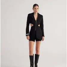 Holly Lolly Bel Dekolteli Fermuarlı Voila Blazer Ceket Siyah