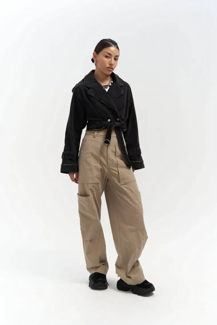 Mai Baggy Füme Biker Jean Ceket