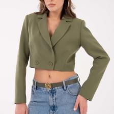 Saade Haki Kruvaze Crop Blazer Ceket