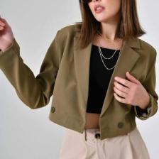 Saade Haki Kruvaze Crop Blazer Ceket