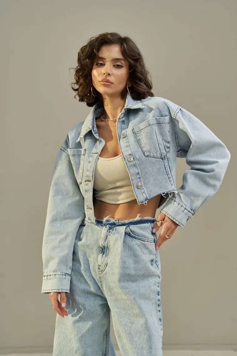 Mai Darcey Açık Mavi Kısa Jean Ceket
