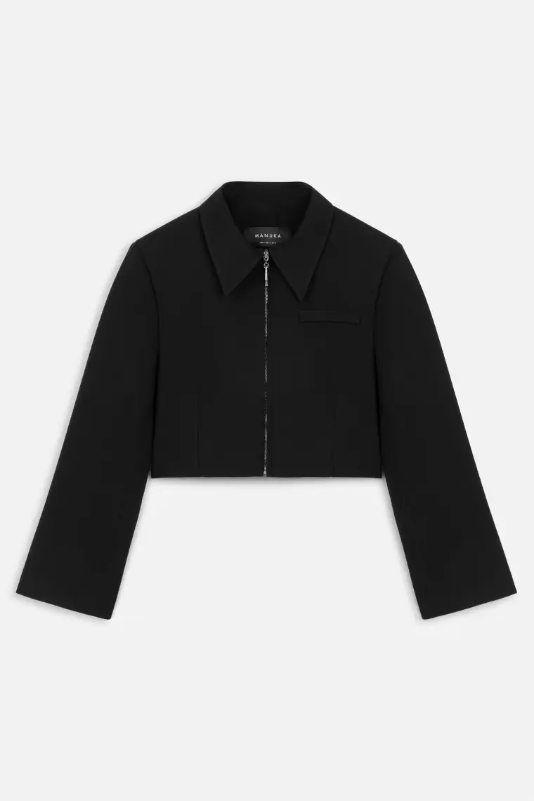 Manuka Klasik Kesim Crop Blazer Ceket Siyah