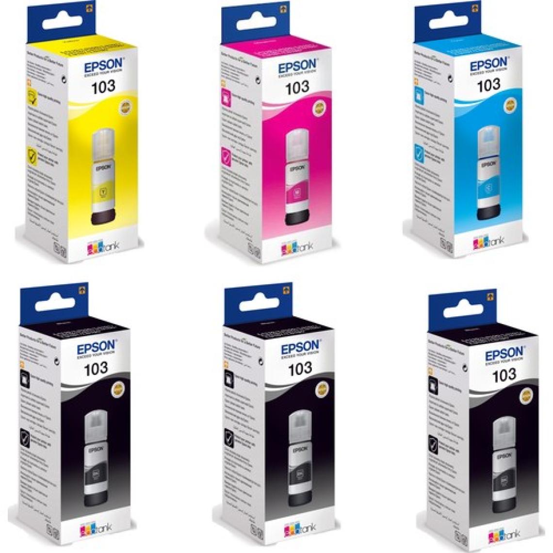 Epson 103 Ecotank L3210 Uyumlu Dört Renk +2 Siyah Mürekkep Takımı