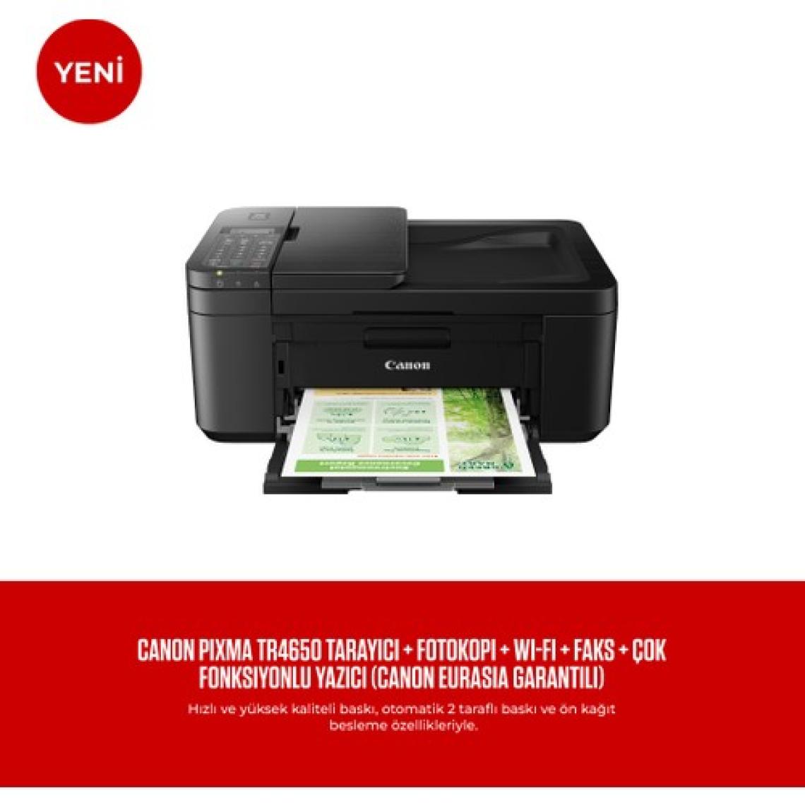 Canon Pixma TR4650 Tarayıcı + Fotokopi + Wi-Fi + Faks + Çok Fonksiyonlu Yazıcı (Canon Eurasia Garantili)