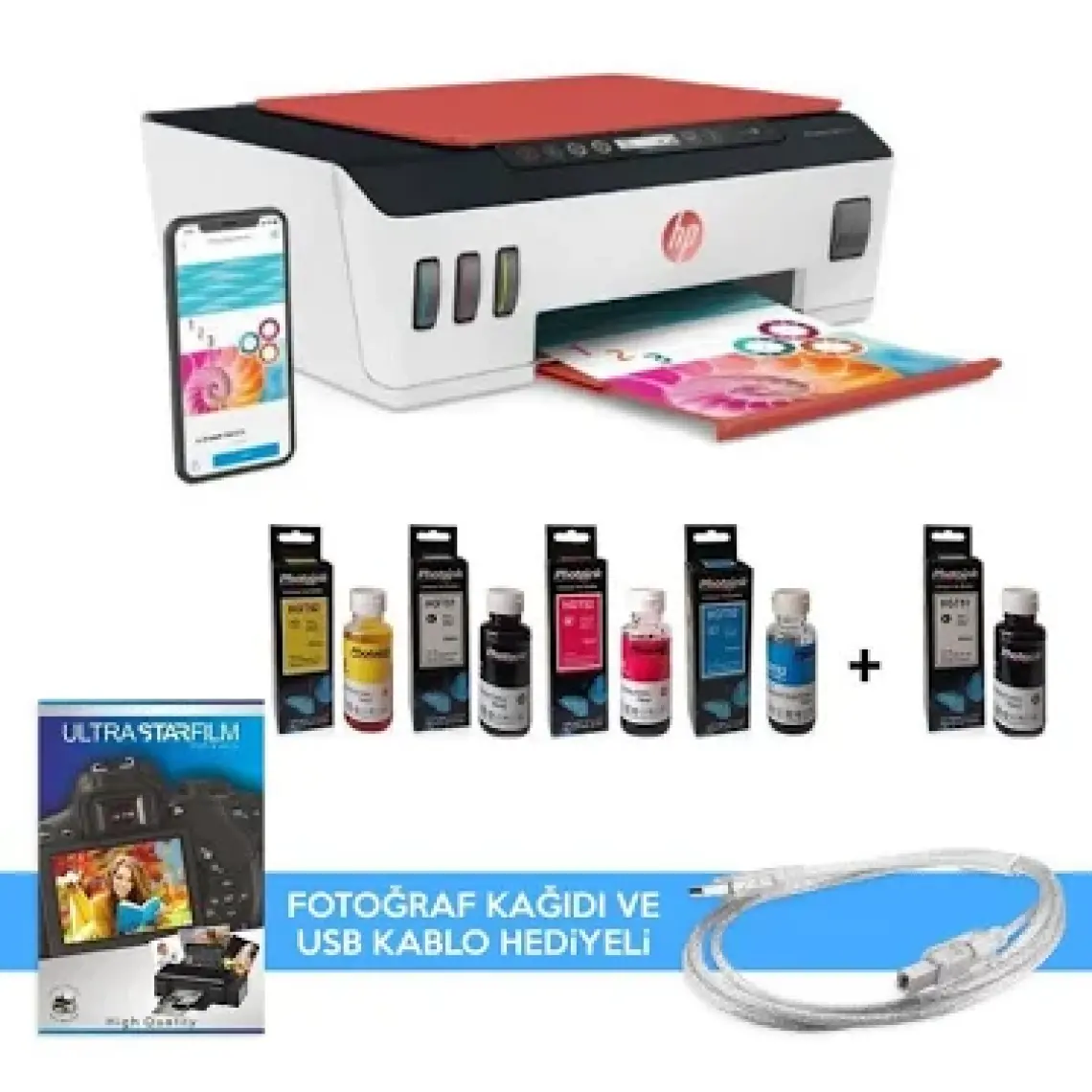 Smart Tank Wireless 515 Fotokopi + Tarayıcı + Wi-Fi + Airprint Renkli Tanklı Yazıcı 1TJ09A + Photoink Mürekkepli